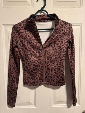 Leopard Print Zip-Front Jacket - Brown